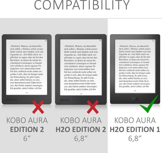 kwmobile e-reader hoesje geschikt voor Kobo Aura H2O Edition 1 hoes - Ereader flip case met standaard - E reader cover van kunstleer - In zwart van Merkloos — afbeelding 3