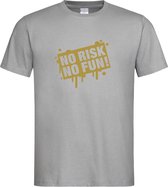 Grijs T shirt met  " No Risk No Fun " print Goud size L
