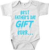 Vaderdag cadeau rompertje-Best father's day gift ever-wit-blauw-korte mouw-Maat 62