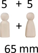 10x Pions en bois Blanco 65mm - Pion en bois 6,5 cm - Poupées homme et femme - Fabriquez votre propre poupée - Poupées en bois