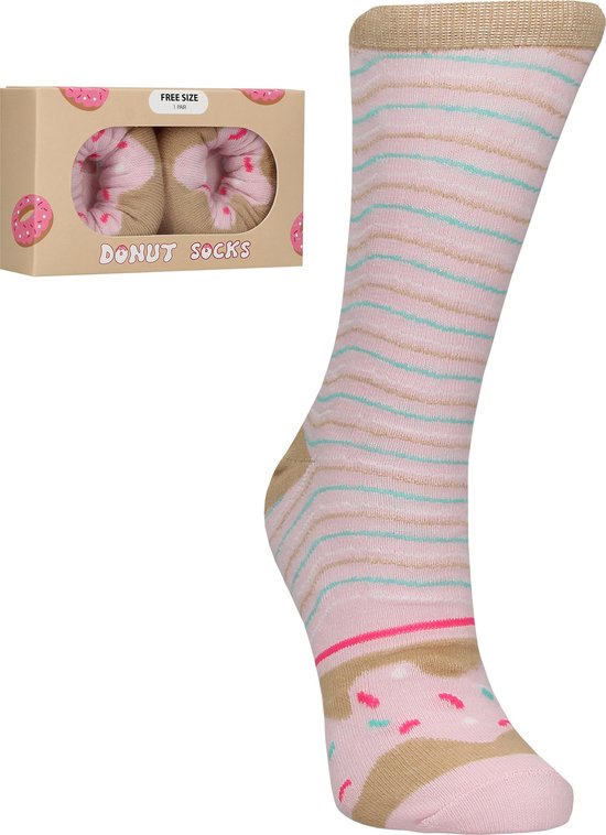 OHNO Cadeau Artikelen Donut Sokken - Sokken - Roze, Cadeauverpakking