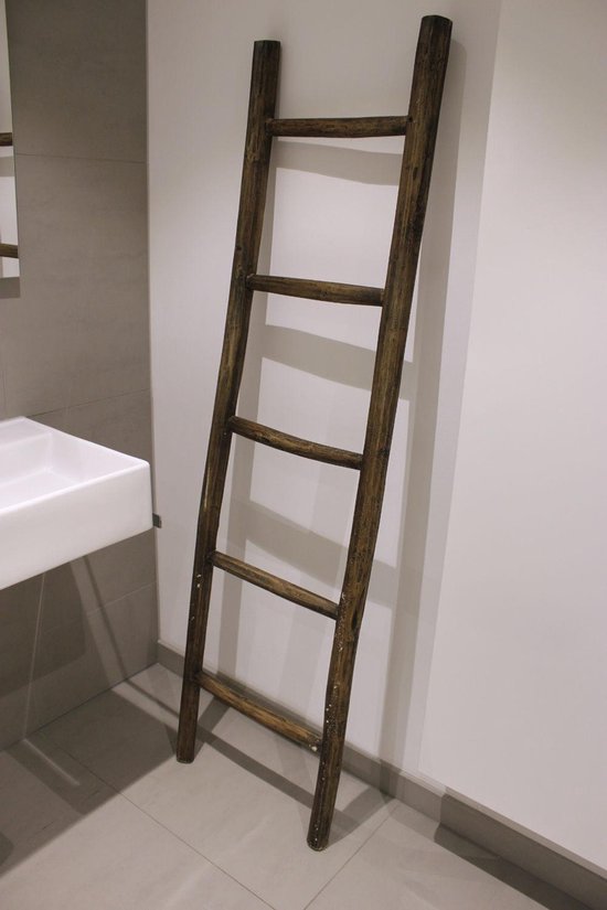pleegouders Margaret Mitchell Lieve Bewonen Teun badkamer decoratie ladder rustiek 175cm - bruin teak | bol.com