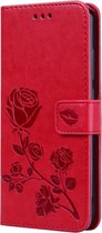 Xiaomi Redmi Note 7 Hoesje - Mobigear - Flowers Serie - Kunstlederen Bookcase - Magenta - Hoesje Geschikt Voor Xiaomi Redmi Note 7