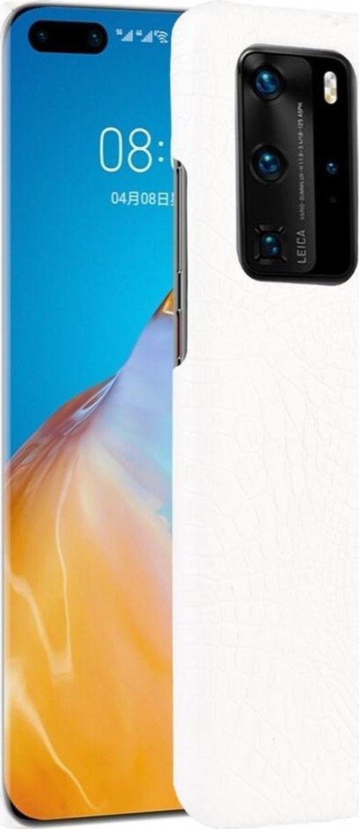 Mobigear Hoesje geschikt voor Huawei P40 Pro Telefoonhoesje Hardcase | Mobigear Croco Backcover | P40 Pro Case | Back Cover - Wit