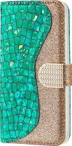 Apple iPhone 12 Pro Max Hoesje - Mobigear - Croco Glitter Serie - Kunstlederen Bookcase - Groen - Hoesje Geschikt Voor Apple iPhone 12 Pro Max