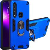 Motorola One Macro Hoesje - Mobigear - Armor Ring Serie - Hard Kunststof Backcover - Blauw - Hoesje Geschikt Voor Motorola One Macro