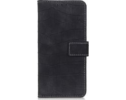 Mobigear Telefoonhoesje geschikt voor HTC Desire 20 Pro Hoesje | Mobigear Croco Bookcase Portemonnee | Pasjeshouder voor 3 Pasjes | Telefoonhoesje voor Pinpas / OV Kaart / Rijbewijs - Zwart