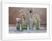 Foto in frame , Glazen vazen met bloemen , 120x80cm , Multikleur , Premium print