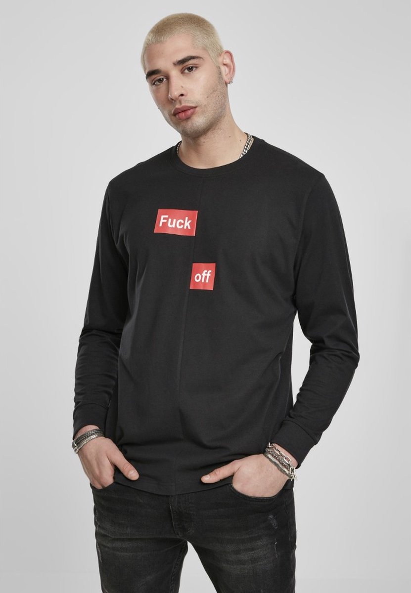 Urban Classics Longsleeve shirt -2XL- Fuck Off Split Zwart