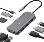 Novoo USB C Hub Adapter 9 in 1 Dual Display (HDMI 4K & VGA), USB C Dock Station with 1Gbps Ethernet, 3 x USB 3.0, SD/Micro SD Card Reader, Type C 100W PD for MacBook Pro XPS Chrome
