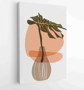 Botanical wall art vector set. Earth tone boho foliage line art drawing with abstract shape. 4 - Moderne schilderijen – Vertical – 1870333147 - 50*40 Vertical