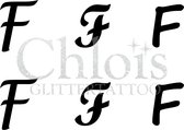 Chloïs Glittertattoo Sjabloon - Letter F - Multi Stencil - CH9725 - 1 stuks zelfklevend sjabloon met 6 kleine designs in verpakking - Geschikt voor 6 Tattoos - Nep Tattoo - Geschik