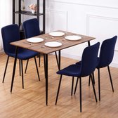 Gutos Eettafel met stoelen – eettafel set – stoelen set van 4 - woonkamer – stoelen – tafel – Eettafel – zwart – blauw - hout - metaal