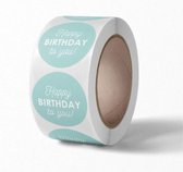 DW4Trading Stickerrol Happy Birthday - Sluitstickers - Ø 2,5 cm - 500 Stuks - Mintgroen-wit