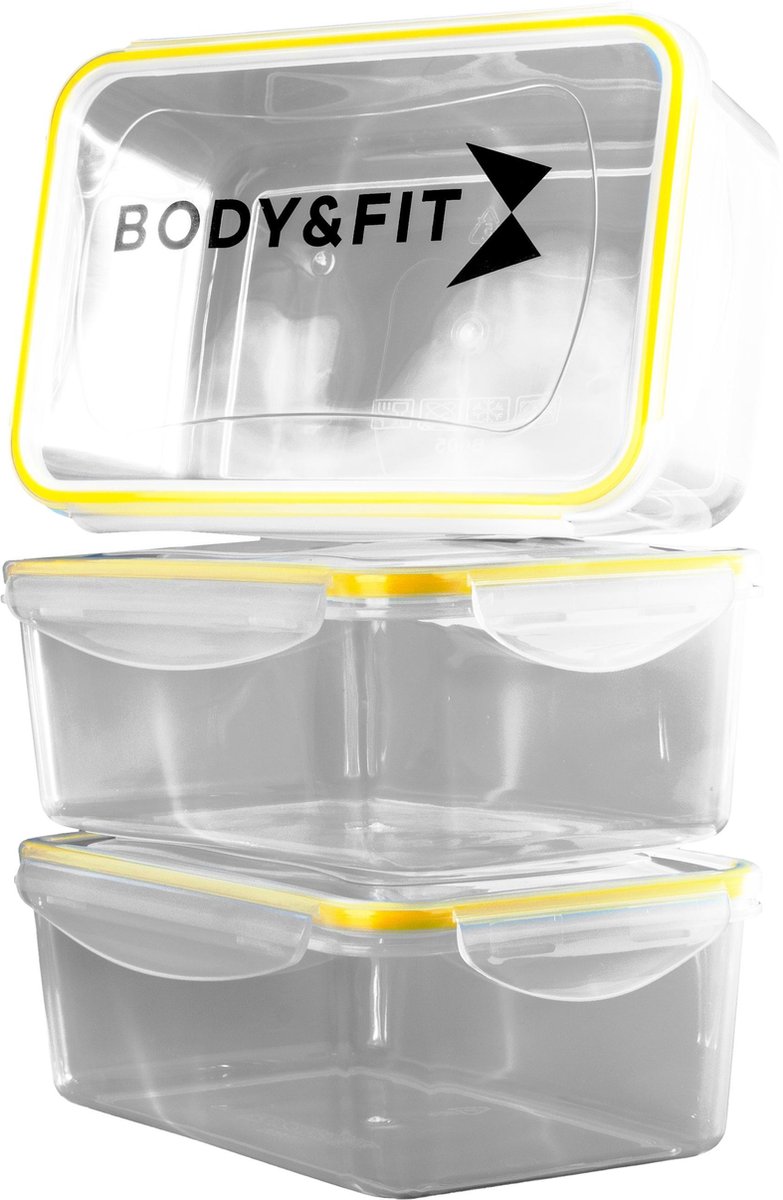 Body & Fit Meal Prep Bakjes - Vershoudbakjes set met Deksel - 3 Stuks - Diepvriesbakjes - - Voedselcontainer - Vaatwasser- en Magnetronbestendig