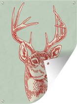 Muurdecoratie buiten Een illustratie van een portret van een hert - 120x160 cm - Tuindoek - Buitenposter