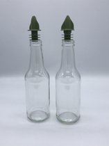 2 Stuks - Olivefles met Roestvrije en Kunstof Schenktuit voor Olijfolie of Azijn - Olijfolie Fles | Met250 ml