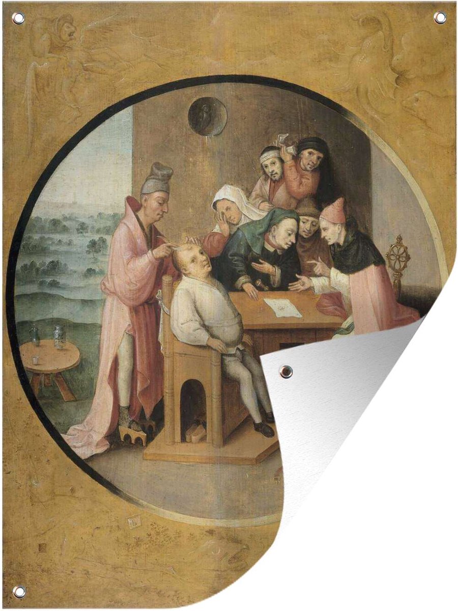 Muurdecoratie buiten De keisnijding - Schilderij van Jheronimus Bosch - 120x160 cm - Tuindoek - Buitenposter op Prijzenvolger.com