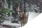 Muurdecoratie Herten - Sneeuw - Gewei - Bos - 180x120 cm - Tuinposter - Tuindoek - Buitenposter