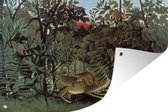 Tuinposter - Tuindoek - Tuinposters buiten - De hongerige leeuw - Henri Rousseau - 120x80 cm - Tuin