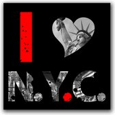 Tuinposter - Stad / New-York - Collage N.Y.C. in rood / wit / zwart / grijs - 80 x 80 cm.