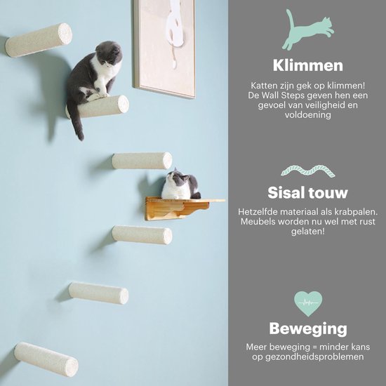 Moowi - Wall Step - 30 x 7 cm - Klimmuur Kat - Krabpaal muur voor grote katten - Katten klim wand -  Sisal touw - Kattenspeelgoed - Moowi