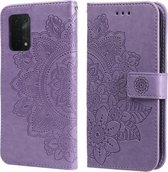 Voor OPPO A74 4G / F19 4G 7-bloemblaadje Bloemen Embossingpatroon Horizontale Flip PU-lederen hoes met houder & kaartsleuven & portemonnee & fotolijst (lichtpaars)