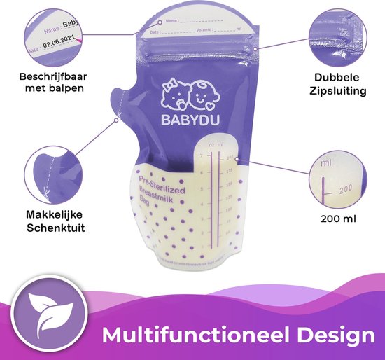 Sacs de rangement pour lait maternel BabyDu - Sacs d' Allaitement - 150 pièces
