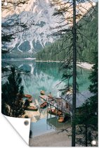 Affiche de jardin vue aérienne du lac Lago di Braies en Italie 80x120 cm - Toile de jardin / Toile d'extérieur / Peintures d'extérieur (décoration de jardin)
