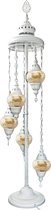 Turkse Staande Mozaïek Lamp - Unieke Witte Uitvoering - Lamp - 5 Bollen - Ø 12 cm - Hoogte 140 cm - Authentiek - Handmade - Kleurrijk Bollen - Marokkaanse Lamp - Oosterse Lamp -