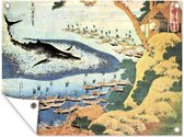 Tuinposter - Tuindoek - Tuinposters buiten - Een walvis bij Goto - schilderij van Katsushika Hokusai - 120x90 cm - Tuin