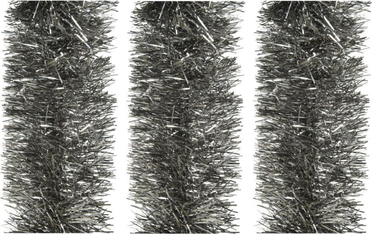 3x stuks kerstslingers antraciet (warm grey) 270 x 10 cm - Folie lametta guirlandes/slingers