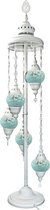 Turkse Staande Mozaïek Lamp - Unieke Witte Uitvoering - Lamp - 5 Bollen - Ø 12 cm - Hoogte 140 cm - Authentiek - Handmade - Kleurrijk Bollen - Marokkaanse Lamp - Oosterse Lamp -