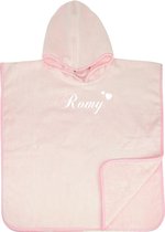 Babyponcho omslagdoek  badstof velours gepersonaliseerd met naam roze/blush