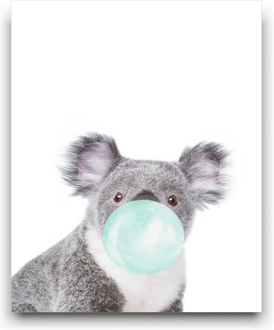 Schilderij  Koala met Groene Kauwgom - Kinderkamer - Dieren Schilderij - Babykamer / Kinder Schilderij - Babyshower Cadeau - Muurdecoratie - 50x40cm - FramedCity