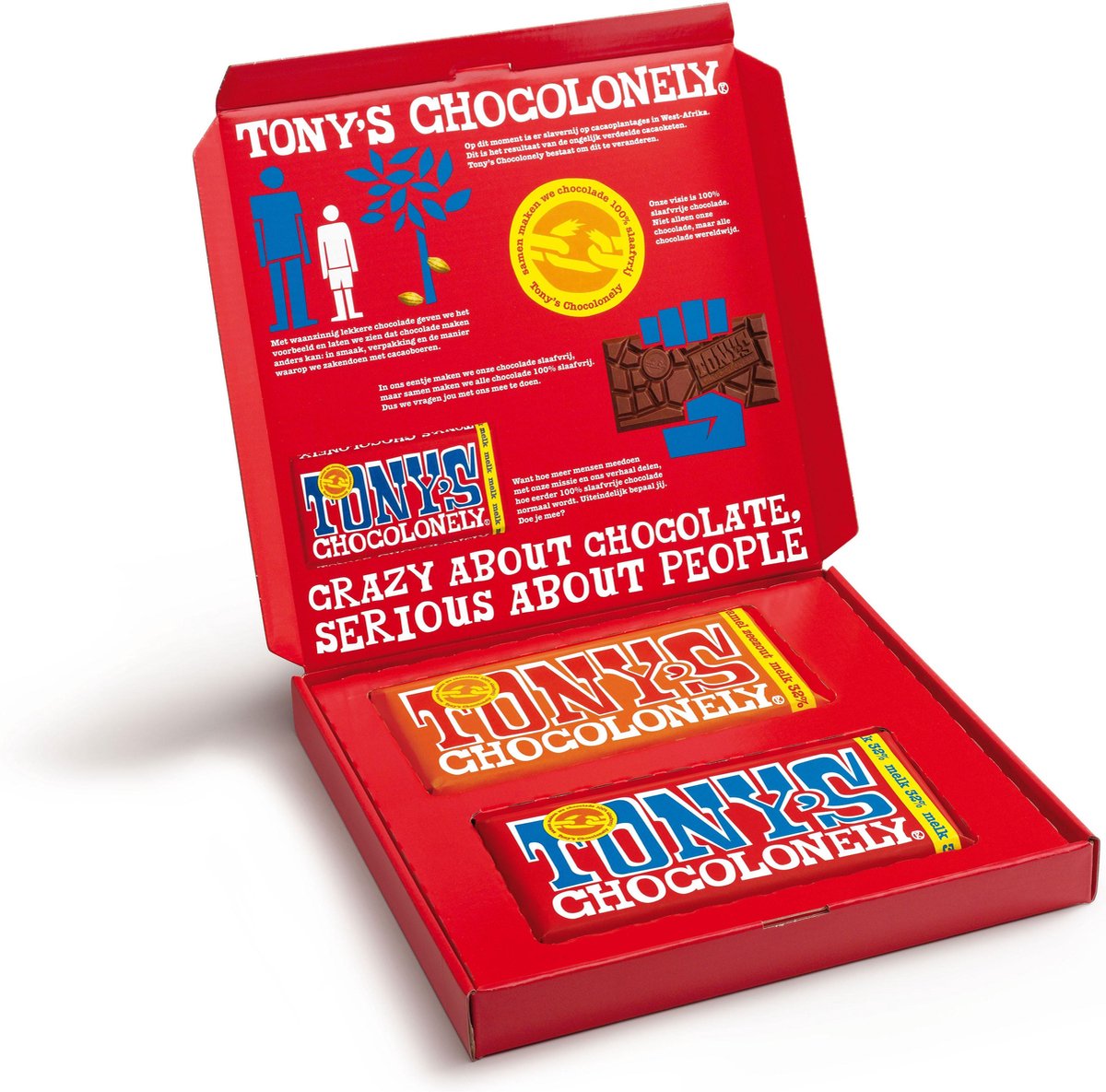 Tony's Chocolonely Chocolade Reep Geschenkdoos Chocola Cadeau Vrouw of Man Kado met 2 Chocolade Repen 2 x 180 gram Geschenkset voor Man en Vrouw