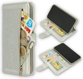 HB Hoesje Geschikt voor Apple iPhone 11 Pro Zilver - Luxe Glitter Portemonnee Book Case met Rits