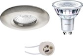 PHILIPS - LED Spot Set - CorePro 840 36D - Proma Luno Pro - Waterdicht IP65 - GU10 Fitting - Dimbaar - Inbouw Rond - Mat Nikkel - 5W - Natuurlijk Wit 4000K - Ø82mm