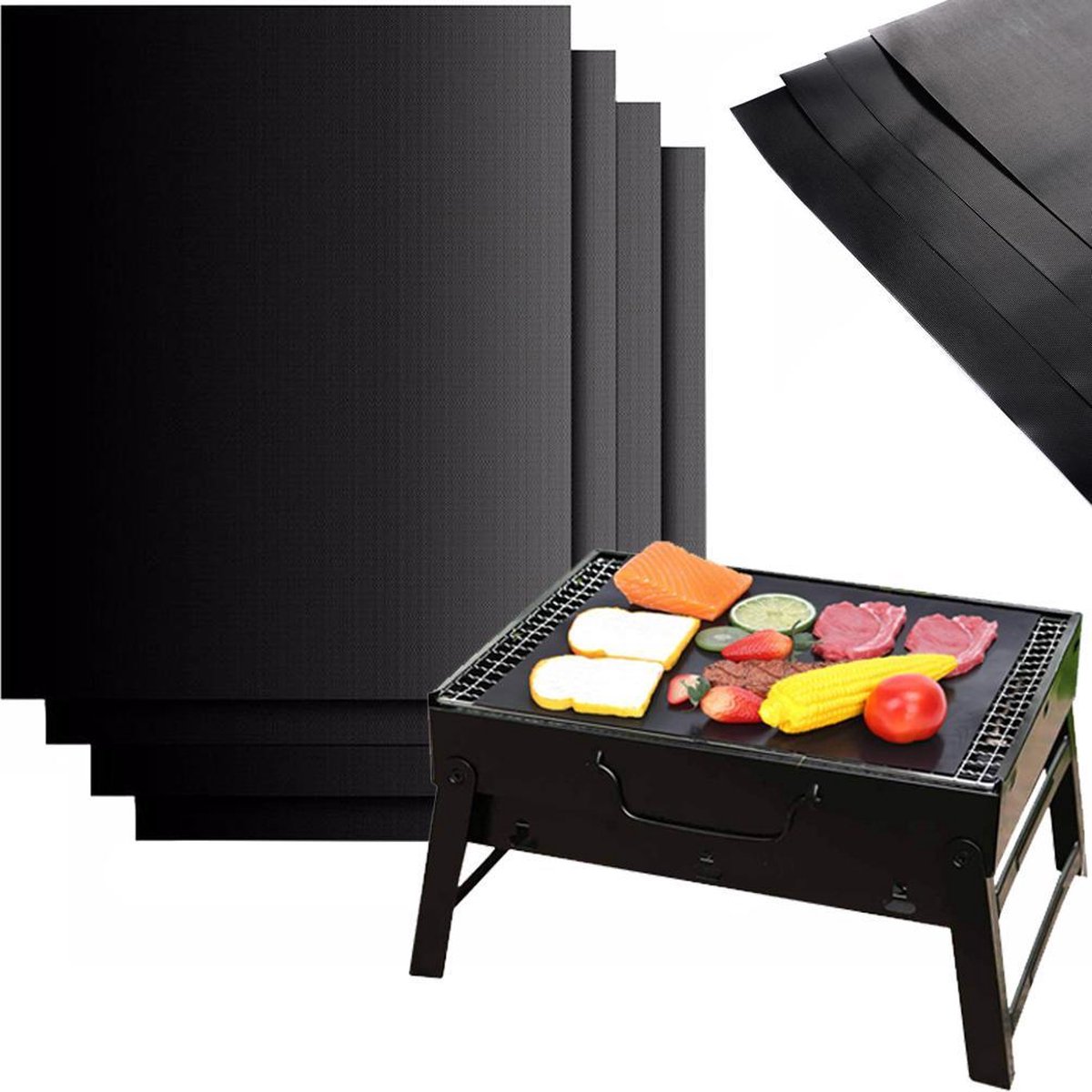 A&K 4 Stuks BBQ Grill Mat – 30 x 40 cm - Barbecue Bakmat – Ovenmat – Oven Beschermer