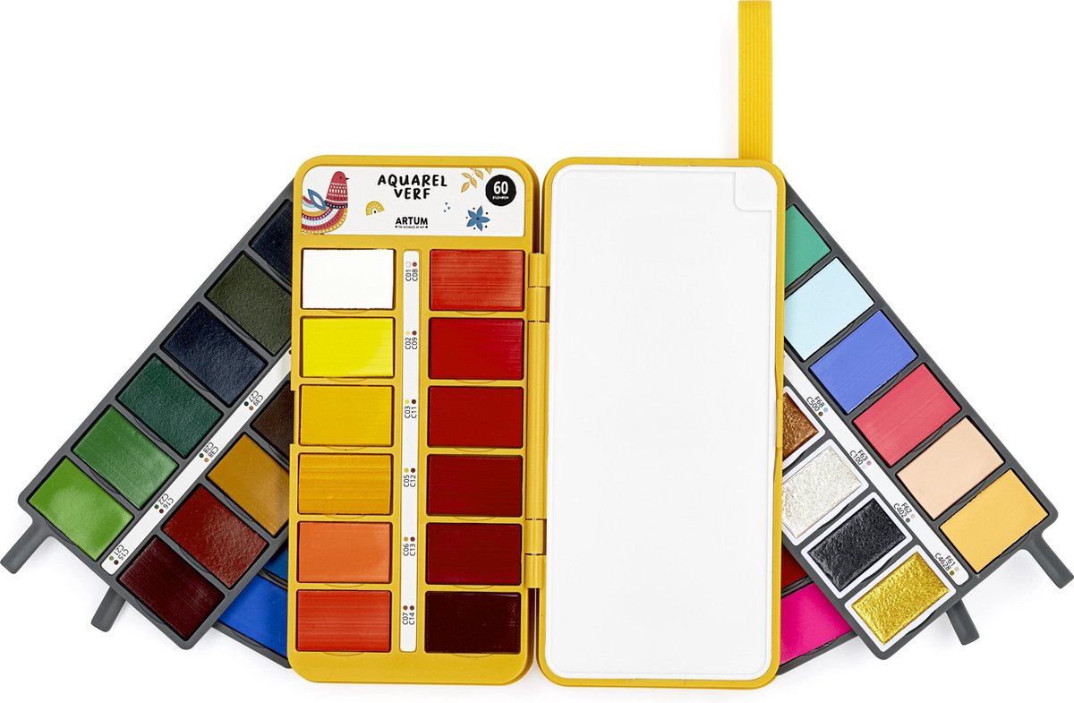 Aquarelverf Set met 60 Kleuren - Met Waterbrush en Spons - Waterverf - Schilderen - Handlettering - Brush Pennen — afbeelding 2