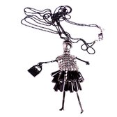Lange ketting- popje- zwart - zilverkleur -70 cm-Charme Bijoux