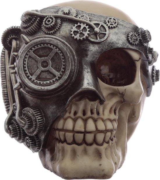 Steampunk Skull avec des lunettes de couleur argentée Eyepatch mécanique Radar Steam Punk Skull Skeleton Bot