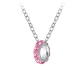 Joy|S - Zilveren ketting met ringetje hanger - kinderketting 35 cm + 5 cm met roze kristal