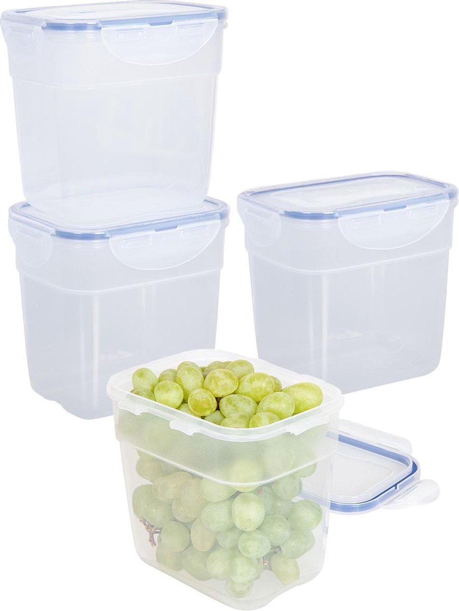 Lock&Lock Vershoudbakjes set met deksel - Meal prep bakjes - Diepvriesbakjes - Diepvriesdozen - Bewaarbakjes - Bewaardozen voedsel - Magnetron bakjes - Luchtdicht - BPA vrij - PFAS vrij - Stapelbaar - Transparant - 1 liter - Set 4 stuks - LocknLock