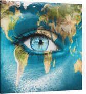 Vrouwen oog met wereldkaart - Foto op Canvas - 60 x 60 cm