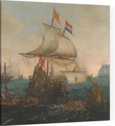 Hollandse schepen overzeilen Spaanse galeien onder de Engelse kust, Hendrik Cornelisz. Vroom - Foto op Canvas - 100 x 100 cm