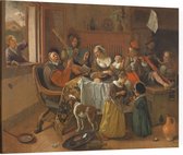 Het vrolijke huisgezin, Jan Havicksz. Steen - Foto op Canvas - 60 x 45 cm