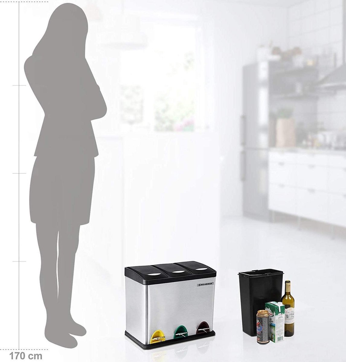 SVITA TM3X18 pedaalemmer 54 liter afvalemmer design zilver afvalscheiding prullenmand keuken-ordening scheidingssysteem (zwart