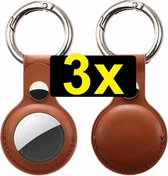Apple Airtag Sleutelhanger - Hoesje / Case / Leer - Apple Airtag Case - Bruin - 3 Stuks