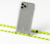Apple iPhone 12 mini silicone hoesje transparant met koord neon yellow